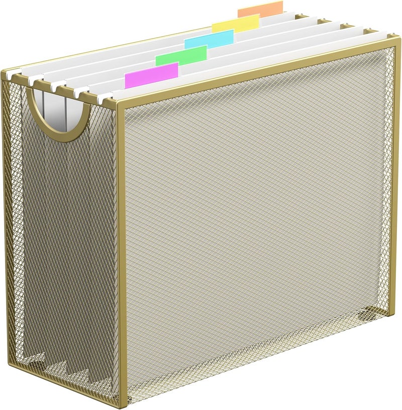 GoldOrcle Hanging File Organizer, Letter-size File Holder Filing Box with 5 Hanging Folders, Metal Mesh Desk File Folder Storage(No Assembly Required) - Image 1